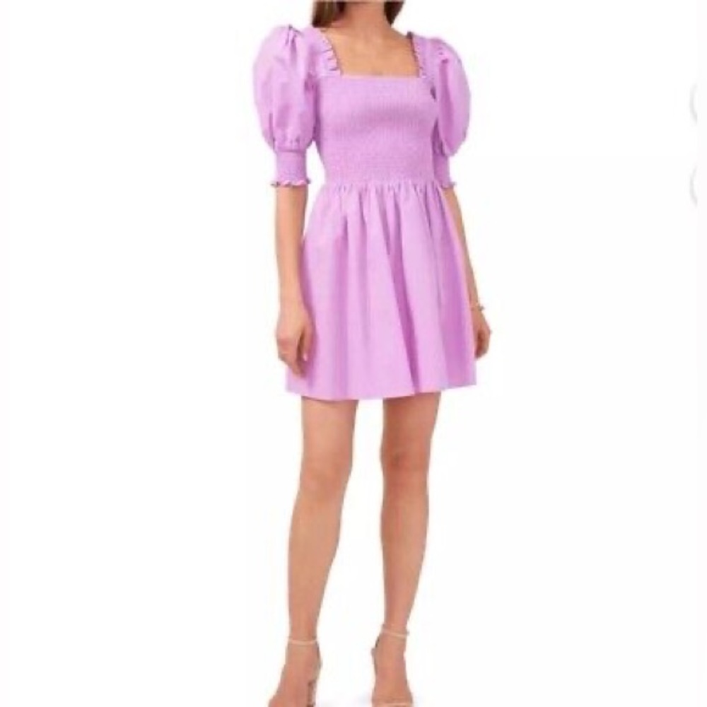 1. State Purple Puff Sleeve Square Neck Mini Dress